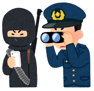 テロリストの携帯電話を覗く警察官のイラスト（日本）