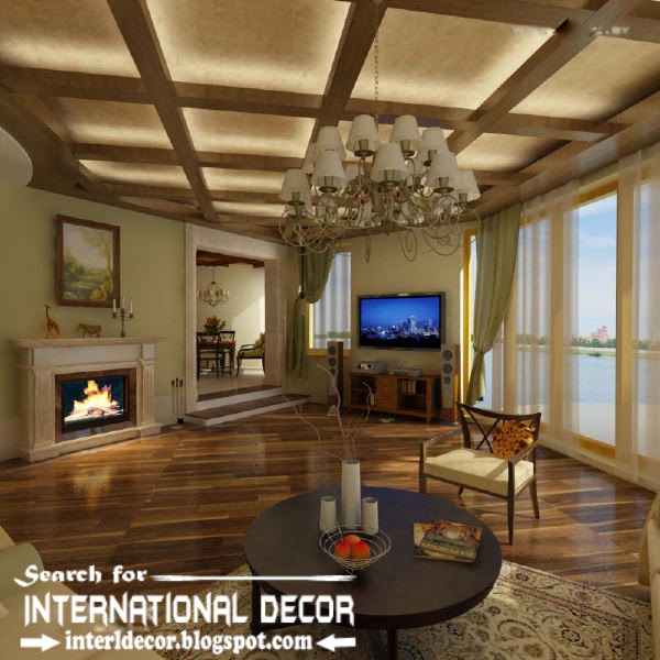 LED ceiling lights, LED strip lighting, coffered ceiling for living room