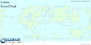 The World of Calidar, Second Draft World Map, Equirectangular Projection