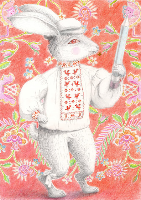 #makelovenotwar 2023 water rabbit year lihula flowery embroidery lilltikand punane red joonistus illustratsioon art illustration