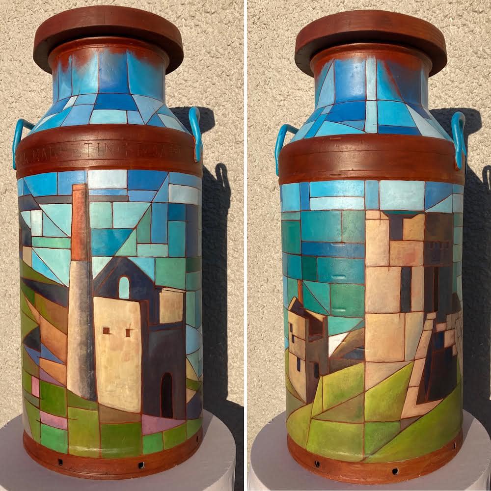 Featuring the Cornish Tin Mines, a painted milk churn for charity