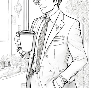 business man drinks coffee coloring page