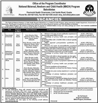 MNCH Balochistan Program Vacancies in all Districts of Balochistan