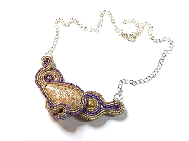 small soutache necklace elegant soft purple golden beige