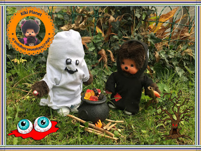 halloween monchhichi kiki bubbles Diana vintage chaudron sorcière fantôme bâton sort bonbons