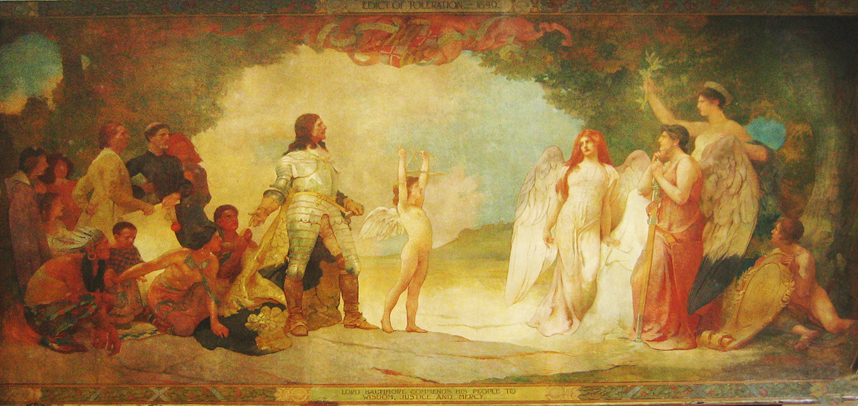 Edwin Howland Blashfield: La tolérange religieuse, Lord Baltimore intimand à son peuple à la sagesse, la justice et la miséricorde