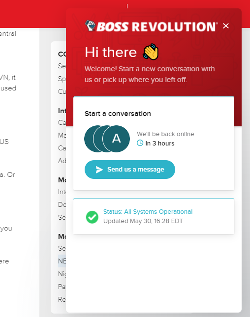Boss Revolution Customer Service Live Chat