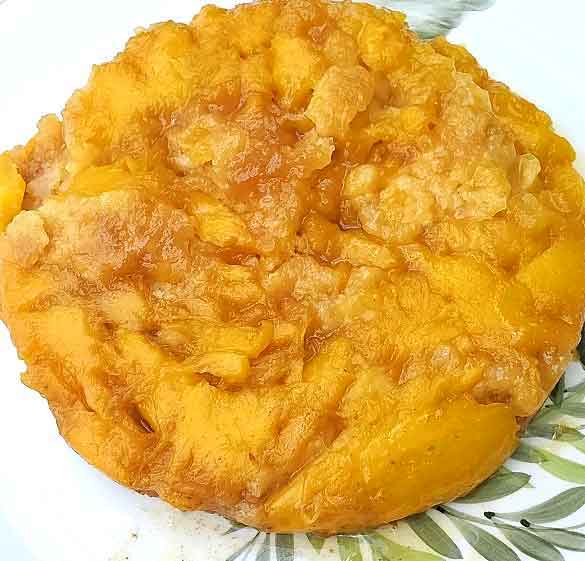 a delicious tropical dessert made with mango into a cake