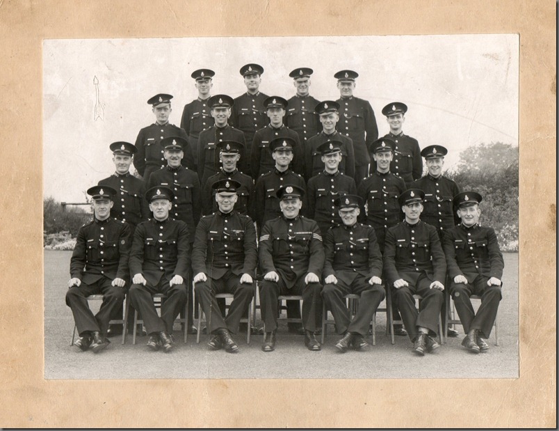 My Dad’s syndicate 1949. I think Plawsworth was the Training camp.  From the top, he is extreme right, second row. To his left is PC Tom Dent, later Head of Cleveland Probation Service. Same row and second from the left is PC Jimmy Elliott.