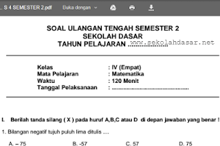 Soal UAS Matematika Kelas 4 SD/MI Semester 2