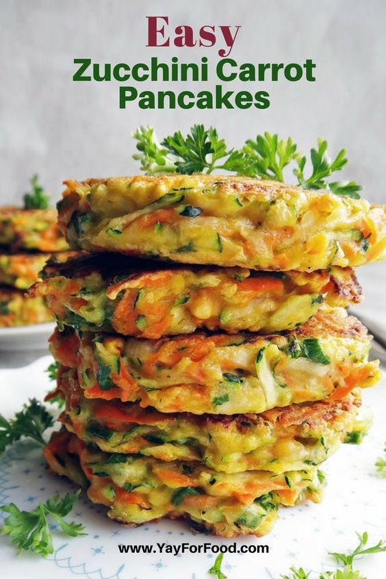 Crispy and pan-fried on the outside with soft, vegetable-filled insides! These Zucchini Carrot Pancakes are a tasty and colourful dish that can be served for breakfast, lunch, or as a snack!