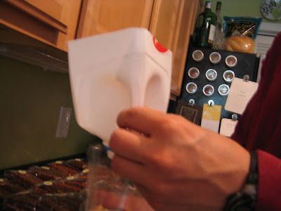 The magic welcome bag funnel made out of a cleaned milk jug