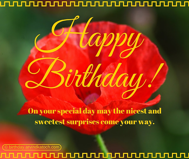 Beautiful, Red Flower, Birthday card, special day, nicest, sweetest, surprises,