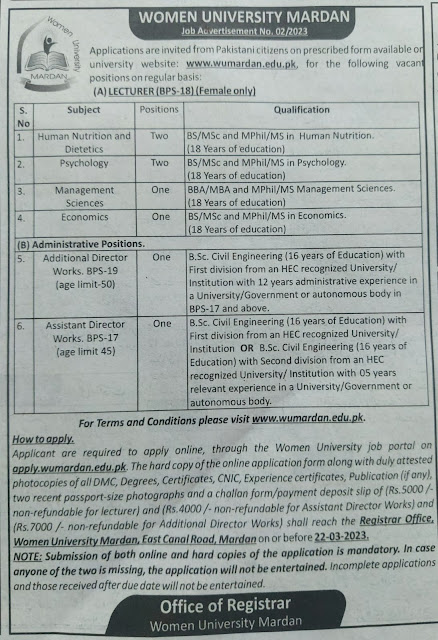 JOBS IN WOMEN UNIVERSITY MARDAN, JOBS IN KP, JOBS NEAR ME, JOBS IN MARDAN MARDAN JOBS,  LATEST JOBS IN KP, JOBS 2023, VACANCIES