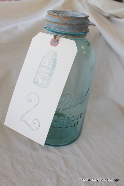 mason jar tags for wedding reception table numbers