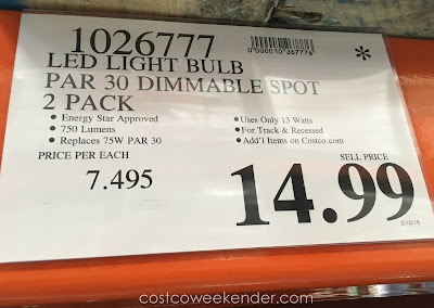 Deal for the Feit Electric Par30 Spot LED Dimmable 75 watt Bulb at Costco