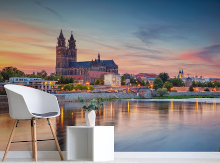 Cityscape Magdeburg Germany Elbe River Wallpaper Wall Mural