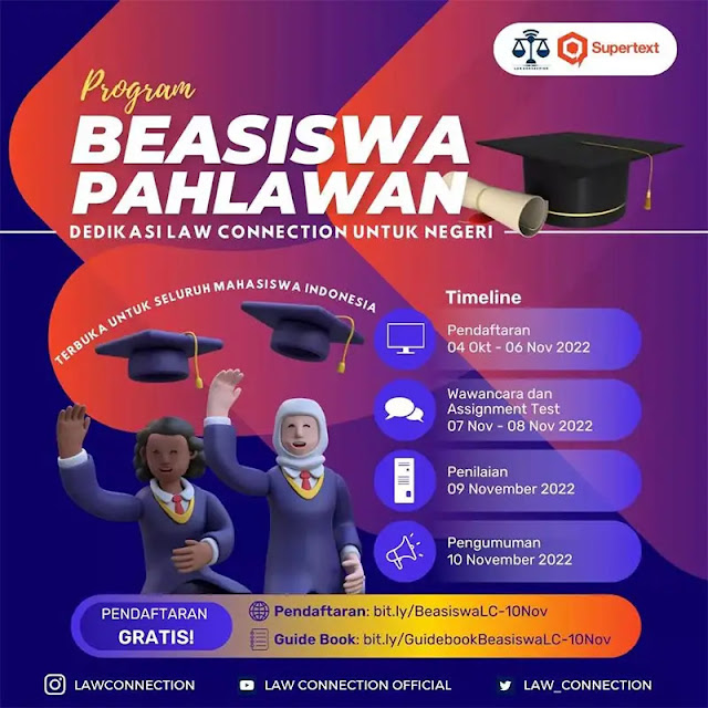 Pendaftaran Beasiswa Pahlawan Law Connection  Pendaftaran Beasiswa Pahlawan Law Connection 2022 Untuk Mahasiswa Aktif