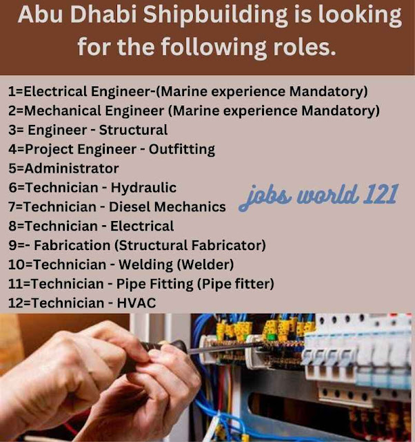 Abu Dhabi Shipbuilding is looking for the following roles