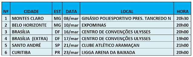 Calendário de shows de RC em março.