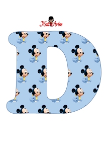 Alfabeto de Mickey Bebé en Fondo Celeste. 