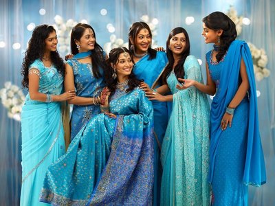 Bridesmaids Saris Blue Beautiful blue bridesmaids saris in blue