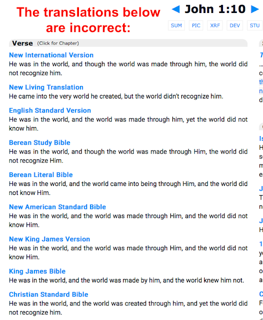 Firstly the correct translation of John 1:10 does NOT say: and the world was made through him,