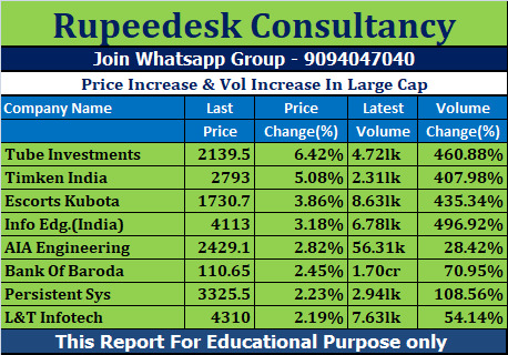 Price Increase & Vol Increase In Large Cap