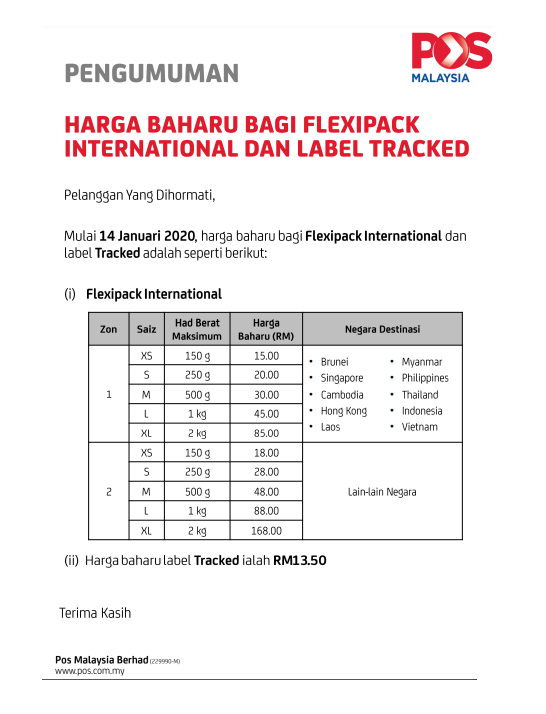 Harga Sampul Surat Luar Negara