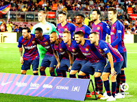 F. C. BARCELONA - Temporada 2018-19 - Ter Stegen, Lenglet, Semedo, Busquets y Piqué; Messi, Dembélé, Arturo Vidal, Arthur, Luis Suárez y Jordi Alba. F. C. BARCELONA 2 (Messi, Piqué) GIRONA C. F. 2 (Stuani 2). 23/09/2018. Campeonato de Liga de 1ª División, jornada 5. Barcelona, Nou Camp.