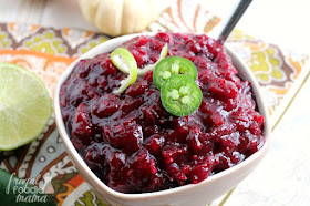 Traditional cranberry sauce gets a savory twist with bright lime and a kick of jalapeno in this Kaffir Lime & Jalapeno Cranberry Sauce. #ad