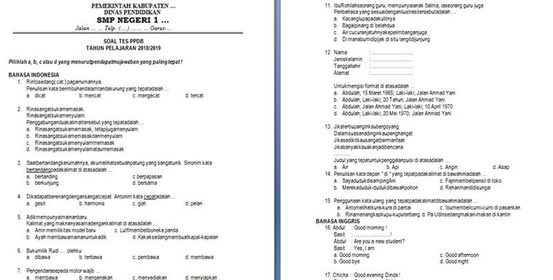  Soal Tes PPDB SMP Tahun Pelajaran 2019 2019 Guru Loyal