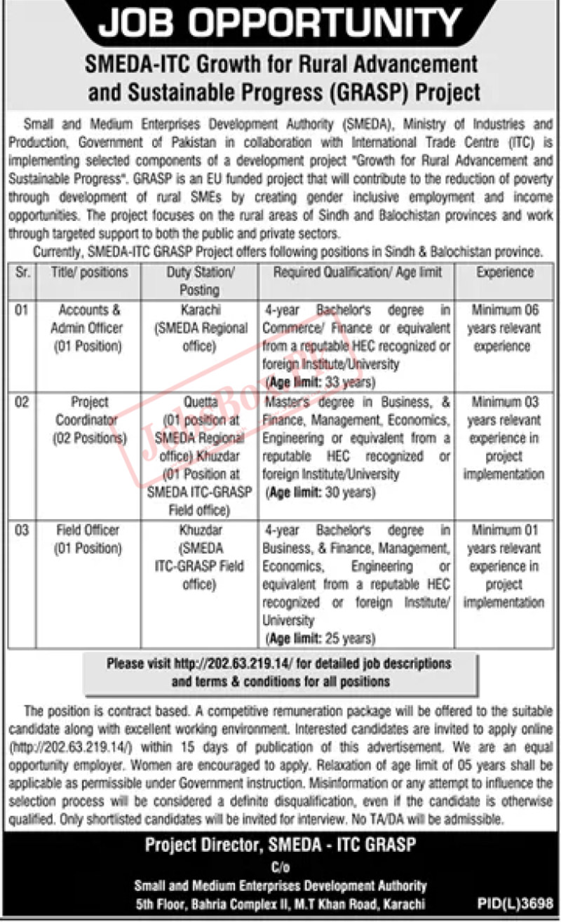 Small and Medium Enterprise Development Authority SMEDA Jobs 2023 Latest Advertisement