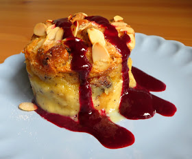 Sweet Almond Bread Pudding with Blackberry Sauce