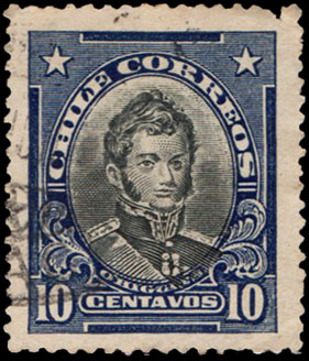 Chilean Postage Stamp CL-131 Bernardo O'Higgins 10 centavos 1911