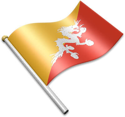 The Bhutanese flag on a flagpole clipart image