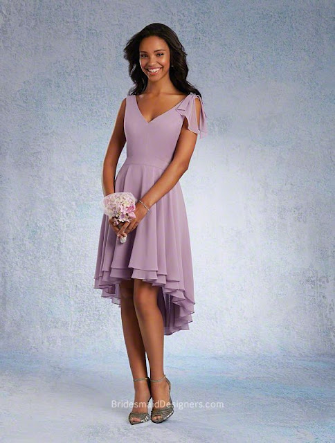 V-neckline Lilac Layered Chiffon High-low Bridesmaid Dress