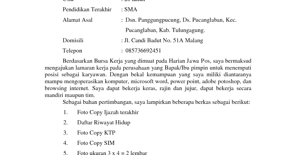 Contoh Surat Lamaran Sederhana - Fontoh