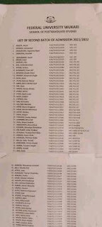 FUWUKARI 1st & 2nd batch Postgraduate admission list, 2021/2022 - Schools Around Me