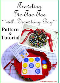 Traveling Tic-Tac-Toe game with drawstring pattern and tutorial.