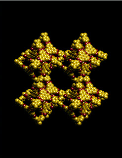 File Size: 159.10 KB, Caption: The image shows the crystal structure of COF-108. Synthesized only from light elements (H,B,C,O) COF-108 is the lowest-density crystal ever produced (0.17 g/cm3). Credit: José L. Mendoza-Cortés.