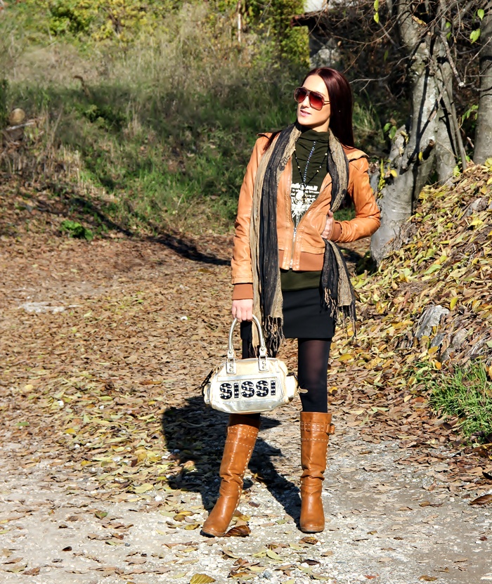 tan leather jacket tan leather boots fall outfit