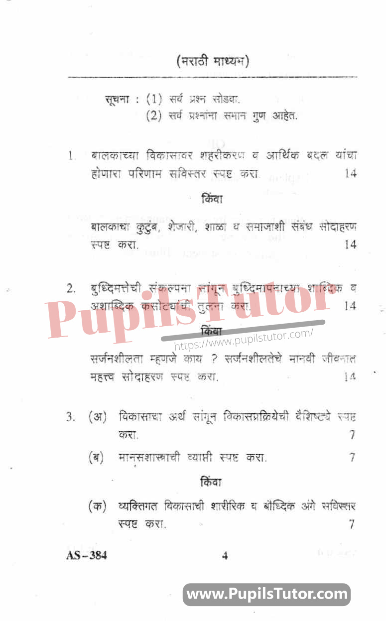 Childhood And Growing Up Question Paper In Marathi