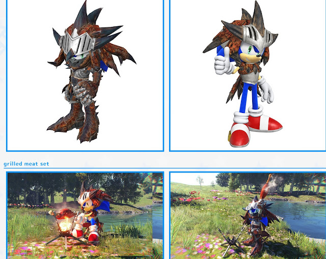 Sonic Frontiers Monster Hunter Rathalos armor BBQ spit meat cooking minigame