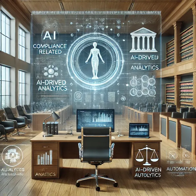A modern digital interface displaying compliance-related data in a legal office.