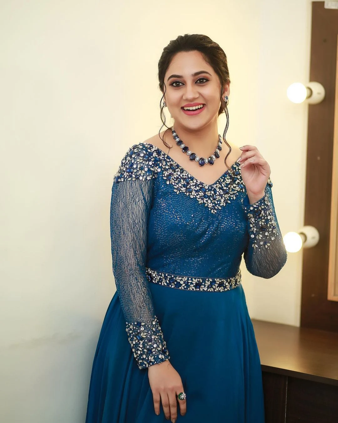 Malayalam Beauty Miya George in blue gown Photoshoot