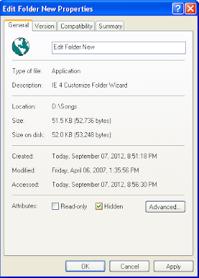 Customize Folder New Properties > Hidden