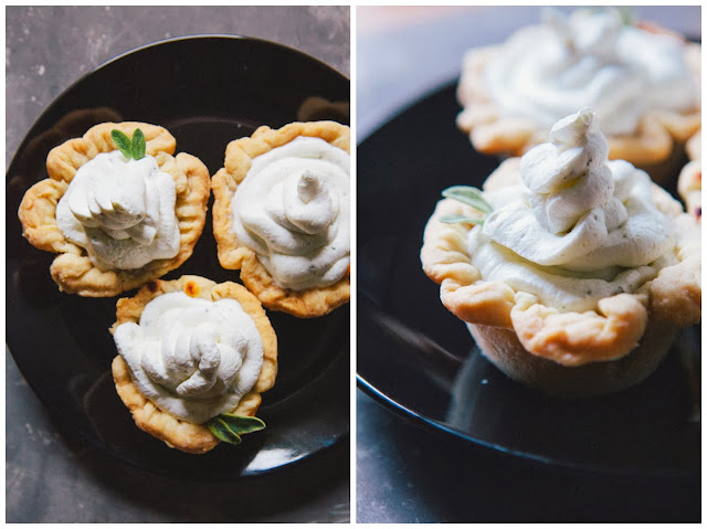 savory pumpkin tarts with sage whipped cream