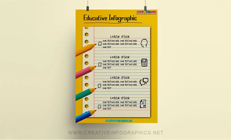 Educative infographic template with a notebook sheet background