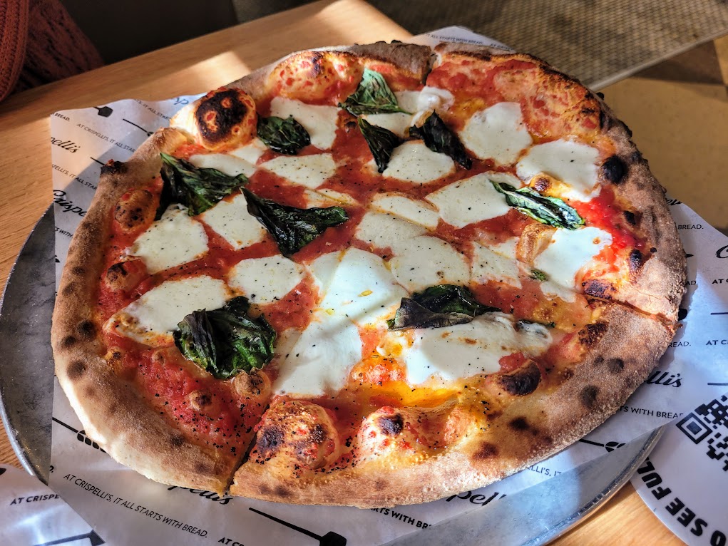 Margherita pizza at Crispelli's, Troy